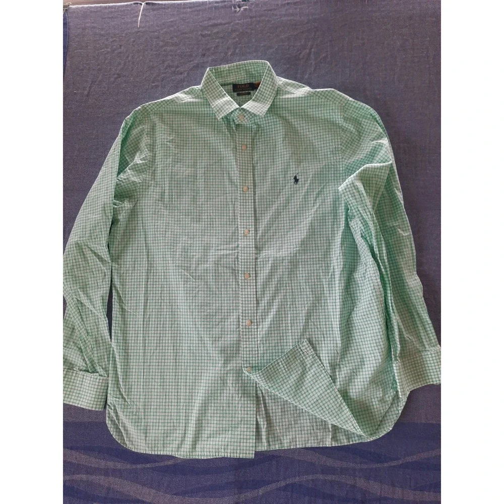 Polo Ralph Lauren Mens Custom Fit Gingham Button Down Shirt Green White Size 18